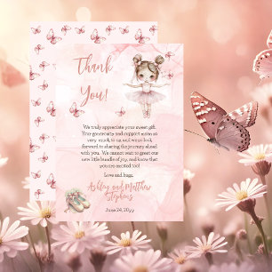 Kleine Ballerina Roze Meisje Baby shower Bedankkaart