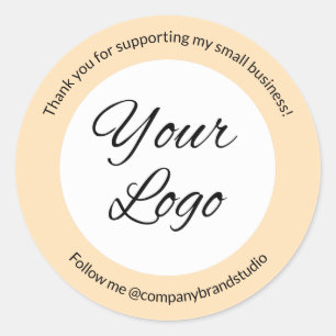 Kleine bedrijven Dank je wel, voeg Logo Beige toe Ronde Sticker