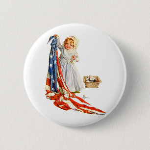 Kleine Betsy Ross en de Amerikaanse vlag Ronde Button 5,7 Cm