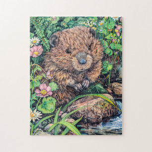 Kleine bever bij kreek oever legpuzzel