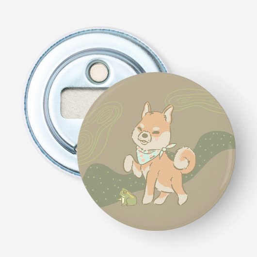 Kleine bewaker kikker button flesopener (Voorkant)