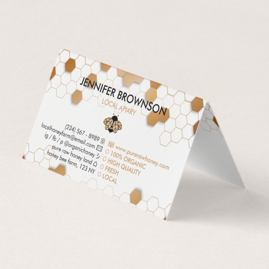 Kleine bijen vliegen op de goudhoningraat Apiarist Visitekaartjes (Achterkant)