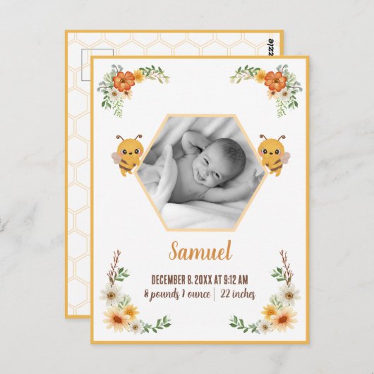 Kleine bijengeboortelastjes briefkaart (Voorkant / Achterkant)