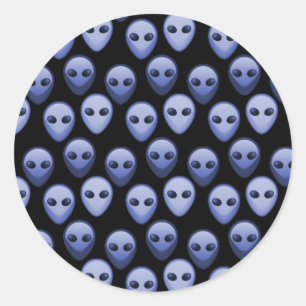 Kleine Blauwe Alien-hoofden Ronde Sticker