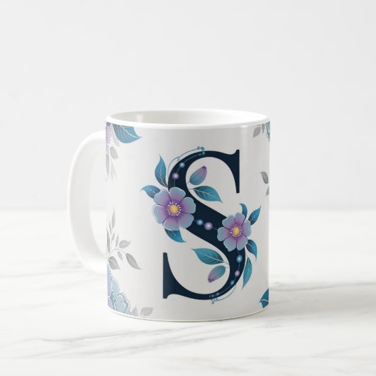 Kleine blauwe bloemen koffiemok (Voorkant links)