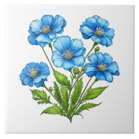 Kleine Blauwe Bloemen Tegeltje (Voorkant)