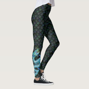 Kleine blauwe draak op blauwe drakenschalen leggings