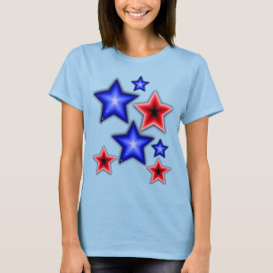 Kleine blauwe en rode sterren t-shirt
