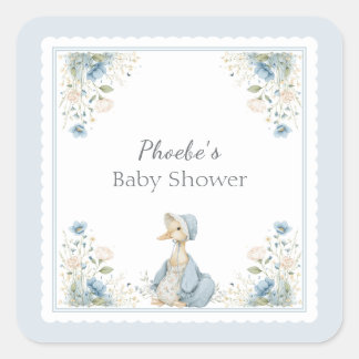 Kleine Blauwe Gans Wilde Bloem Meisjes Baby Shower Vierkante Sticker