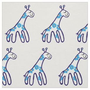 Kleine blauwe giraffe-kleuterafdruk stof
