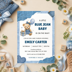 Kleine blauwe jeans baby shower Teddy denim jurk Kaart
