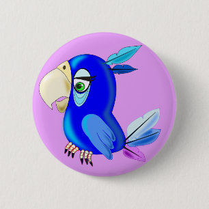 Kleine blauwe papegaai ronde button 5,7 cm