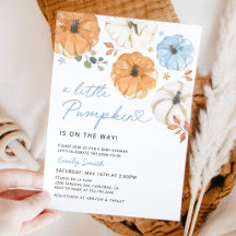 Kleine Blauwe Pompoen Jongen Baby Shower Uitnodigi