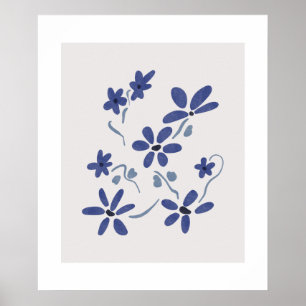 Kleine Blauwe Romantische Bloemen Poster