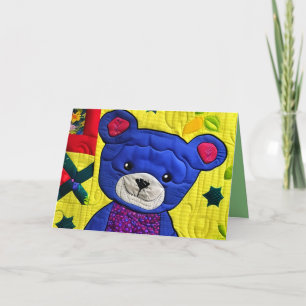 Kleine blauwe Teddy Bear Quilt like Design Birthda Bedankkaart