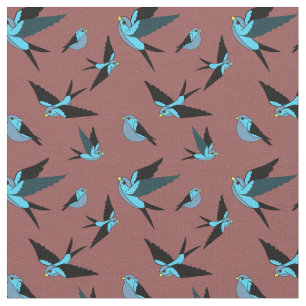 Kleine blauwe vogelvlucht, zittend, Folk-kunstdruk Stof
