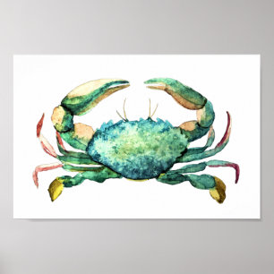 Kleine blauwe Waterverf afdrukken Poster