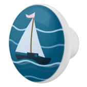Kleine blauwe zeilboot keramische knop (Rechts)