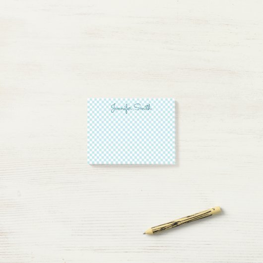 Kleine Bleke Robin Egg Blue Check Post-it® Notes (Op bureau)
