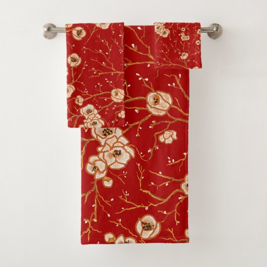 Kleine bloemen op rood patroon bad handdoek (Insitu)