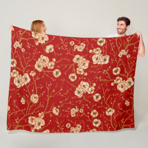 Kleine bloemen op rood patroon fleece deken