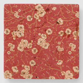 Kleine bloemen op rood patroon stenen onderzetter