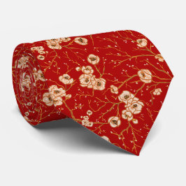 Kleine bloemen op rood patroon stropdas