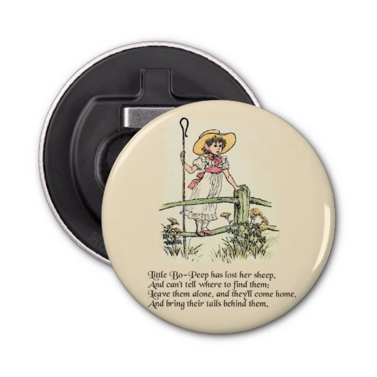 Kleine Bo-Peep: Klassieke Kate Greenaway Kwekerij Button Flesopener (Voorkant)