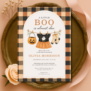 Kleine Boe Meisje Halloween Gingham Baby Shower Kaart