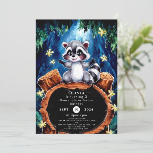 Kleine Boho Raccoon Verjaardag Kaart (Staand voorkant)