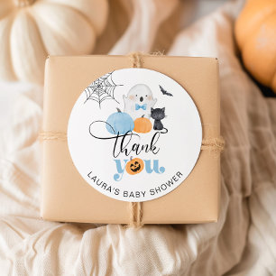Kleine Boo blauwe griezelige babyshower bedankt Ronde Sticker