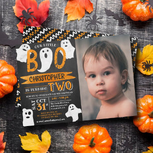 Kleine Boo. Halloween 2e verjaardag Foto Kaart