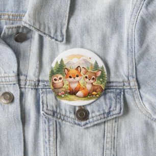 Kleine bosvrienden: Een knusse vos, uil en hertena Ronde Button 7,6 Cm