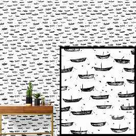 Kleine boten Dinghies op witte, nautische roeibote Behang