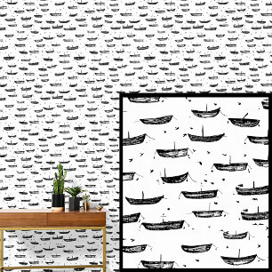Kleine boten Dinghies op witte, nautische roeibote Behang