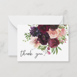 Kleine Bourgogne & Blush Floral Dank u kaart 2 Notitiekaartje