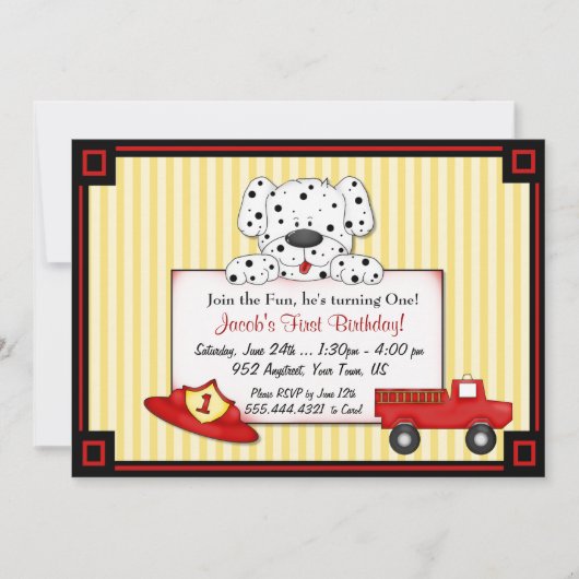 Kleine brandweerman eerste verjaardag kaart (Voorkant)
