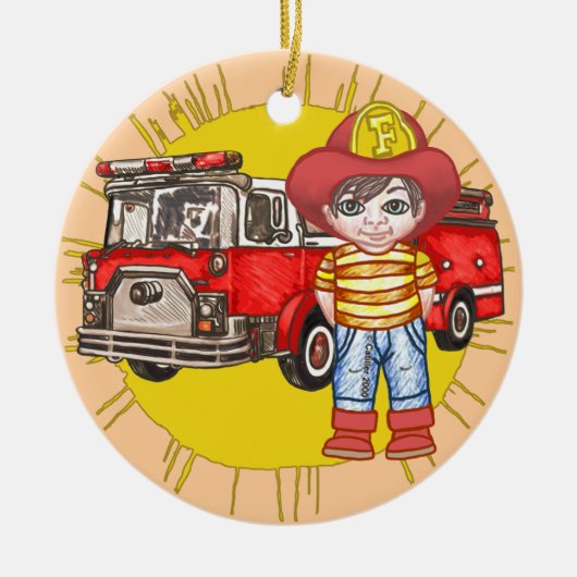 Kleine brandweerman keramisch ornament (Voorkant)