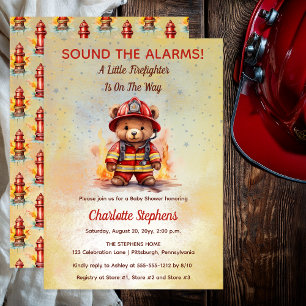 Kleine brandweerman teddybeer babyfeestje kaart