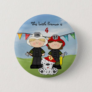Kleine Brandweerman Verjaardag - aanpassen Ronde Button 5,7 Cm