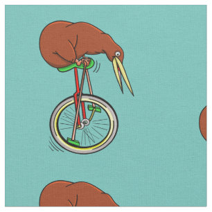Kleine bruine kiwi op een rode eenwieler stof