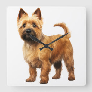 KLEINE BRUINE NORWICH TERRIER HOND VIERKANTE KLOK