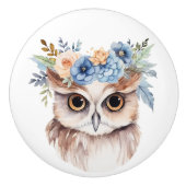 Kleine bruine uil met bloemhoofddeksel keramische knop (Voorkant)