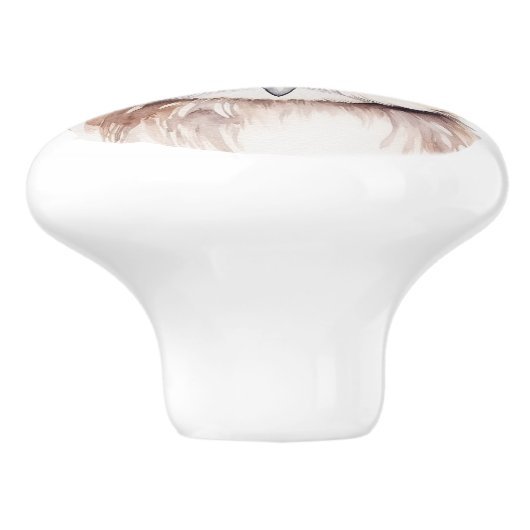 Kleine bruine uil met bloemhoofddeksel keramische knop (Zijkant)