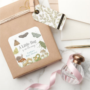 Kleine Bug Insecten Paddenstoel Jongen Baby Shower Vierkante Sticker