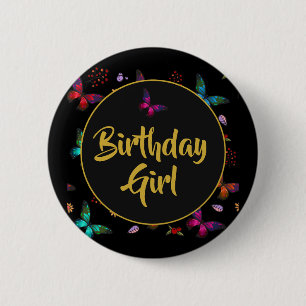 kleine Butterflies Birthday Girl Ronde Button 5,7 Cm
