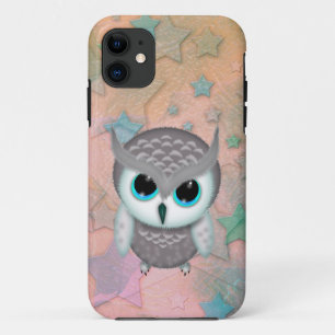 Kleine Chagrijnige Gehoornde Uil Illustratie iPhone 11 Hoesje