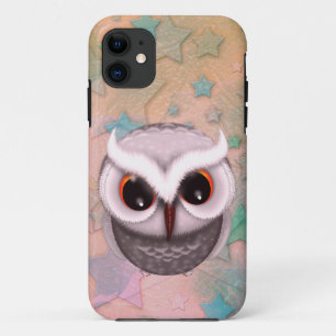 Kleine Chagrijnige Gehoornde Uil Illustratie iPhone 11 Hoesje