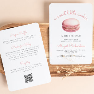 Kleine Cookie Macaron QR Code Roze Baby Shower Kaart