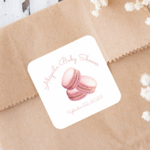 Kleine Cookie Macaron Roze Meisje Baby Shower Vierkante Sticker